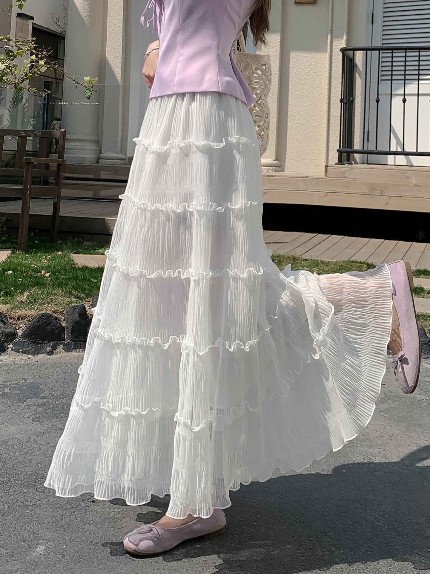 歩くたびにふわり　細見え効果抜群 ハイウエストティアードスカート フリルAライン