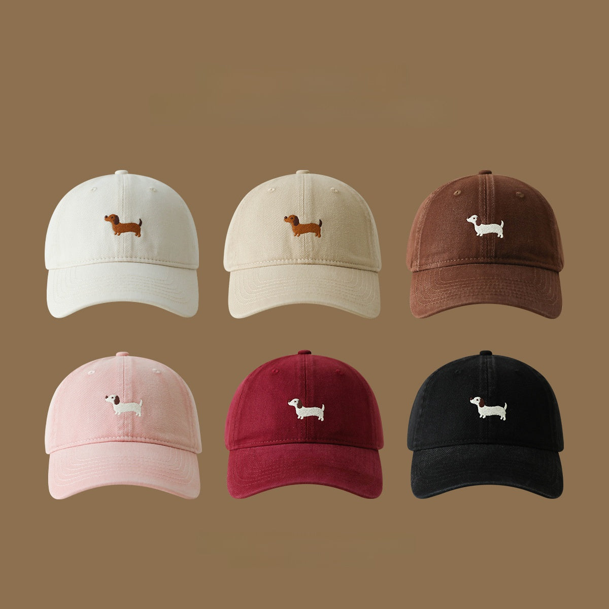 ダックスフンド刺繍のコットンキャップ さりげない可愛さ ユニセックス 全4色