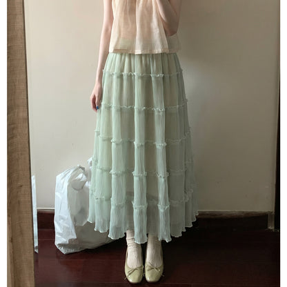 歩くたびにふわり　細見え効果抜群 ハイウエストティアードスカート フリルAライン