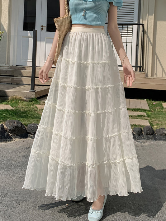 歩くたびにふわり　細見え効果抜群 ハイウエストティアードスカート フリルAライン