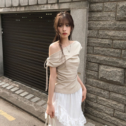 肌見せ美人見えオフショルダートップス しっとりシェニール素材×メリハリAラインシルエット